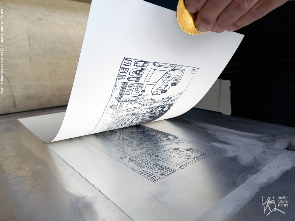 Édition d’estampes en Kitchen lithographie & pochoir à l’atelier